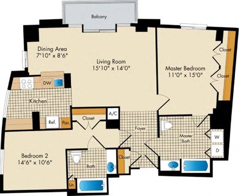 Floor plan for 2 beds, 2 baths, 1120 sqft