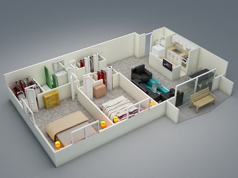 Floor plan for 2 beds, 1 bath, 862 sqft