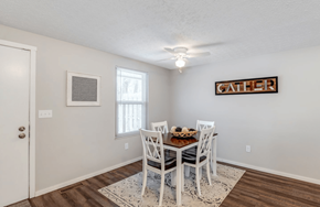 Columbus apartment for rent - A dining room with a white table and chairs.
