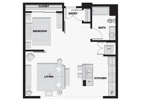 Floor plan for studio, 1 bath, 720 sqft