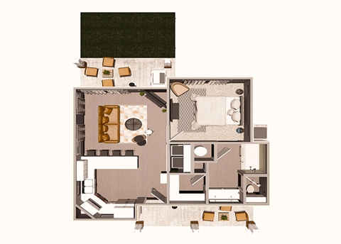 Floor plan for 1 bed, 1 bath, 750 sqft