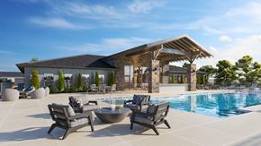 Whitestown apartment for rent - A modern house with a pool and outdoor furniture.