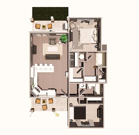 Floor plan for 2 beds, 2 baths, 1000 sqft
