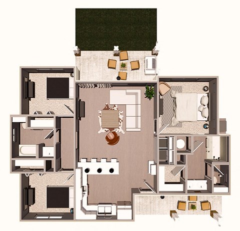 Floor plan for 3 beds, 2 baths, 1250 sqft