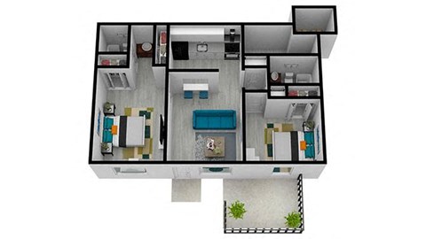 Floor plan for 2 beds, 2 baths, 864 sqft