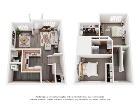 Floor plan for 2 beds, 1.5 baths, 1150 sqft