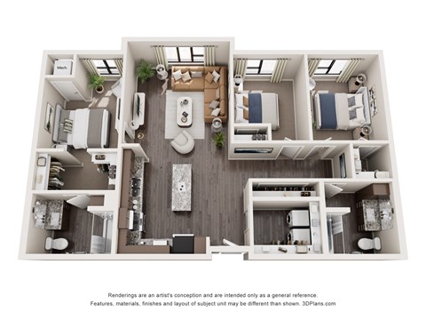Floor plan for 2 beds, 2 baths
