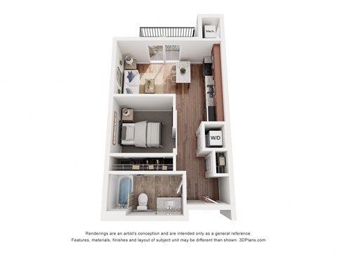 Floor plan for studio, 1 bath, 518 sqft