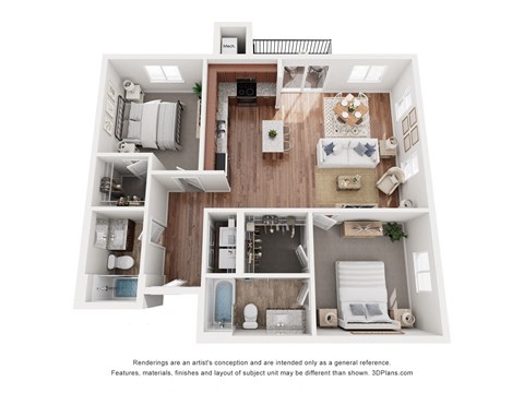 Floor plan for 2 beds, 2 baths, 1084 sqft