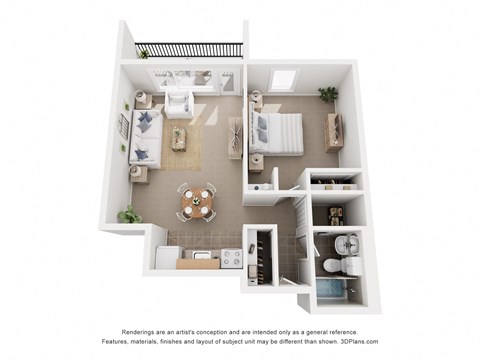 Floor plan for 1 bed, 1 bath, 633 sqft
