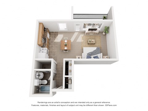 Floor plan for studio, 1 bath, 541 sqft