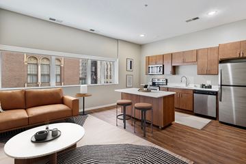 St Paul apartment for rent - a living room with a kitchen and a couch