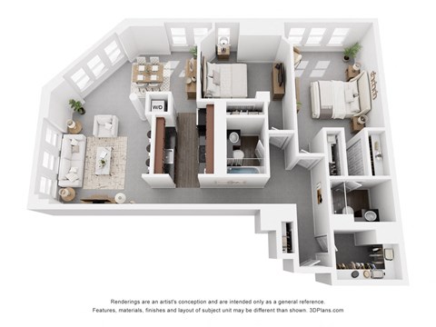 Floor plan for 2 beds, 2 baths, 1125 sqft