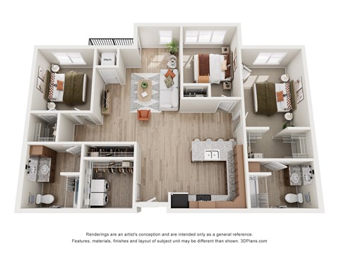 Floor plan for 3 beds, 2 baths, 1340 sqft
