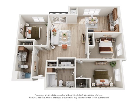 Floor plan for 3 beds, 2 baths, 1353 sqft