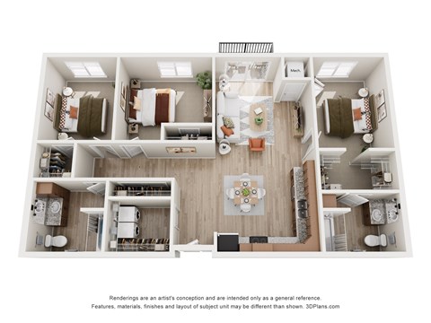 Floor plan for 3 beds, 2 baths, 1320 sqft