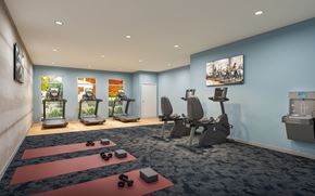 Woodbury apartment for rent - A gym with exercise equipment and yoga mats.