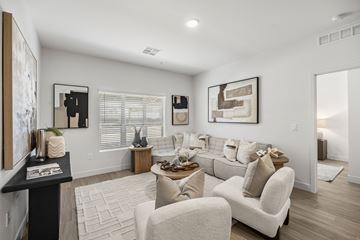 San Tan Valley apartment for rent - A living room with a white couch and a coffee table.