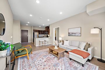 West St Paul apartment for rent - A living room with a rug on the floor and a couch with pillows.
