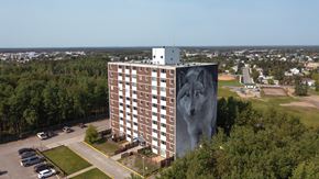 Thompson apartment for rent - A large building with a mural of a woman's face on the side.