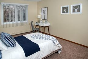 Anoka apartment for rent - a bedroom with a bed and a desk and a window