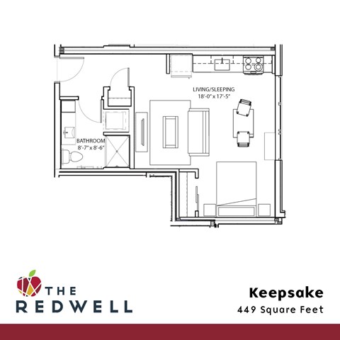 Floor plan for studio, 1 bath, 449 sqft