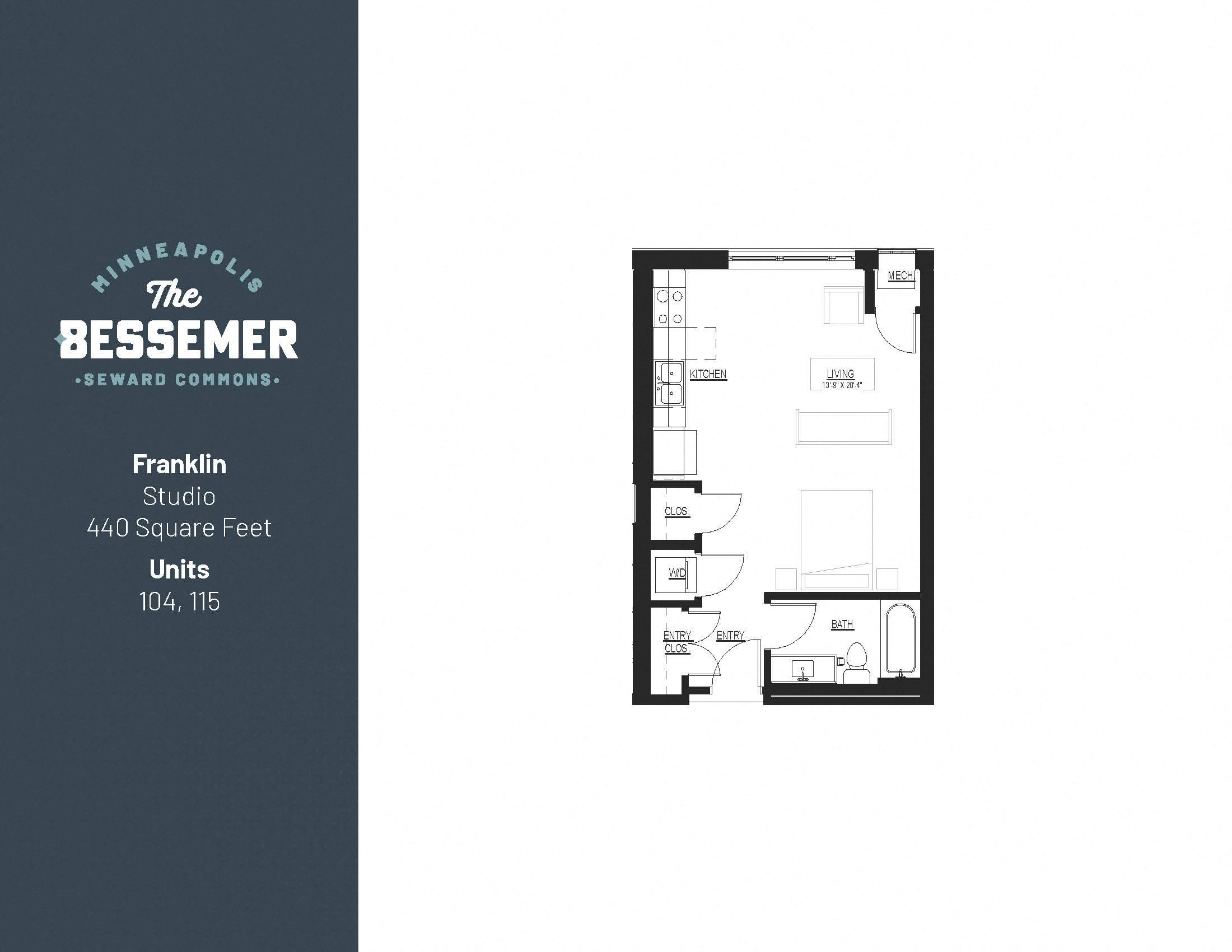 Floor plan for studio, 1 bath, 440 sqft