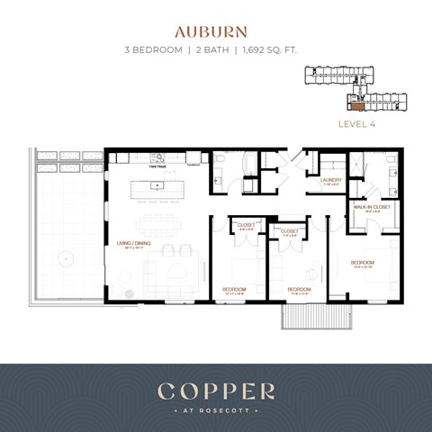 Floor plan for 3 beds, 2 baths, 1692 sqft