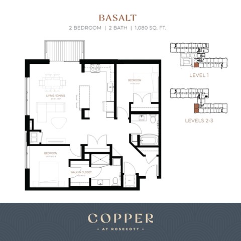 Floor plan for 2 beds, 2 baths, 1080 sqft