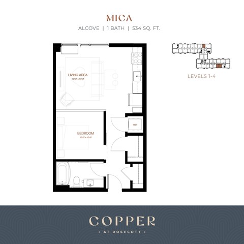 Floor plan for studio, 1 bath, 534 sqft