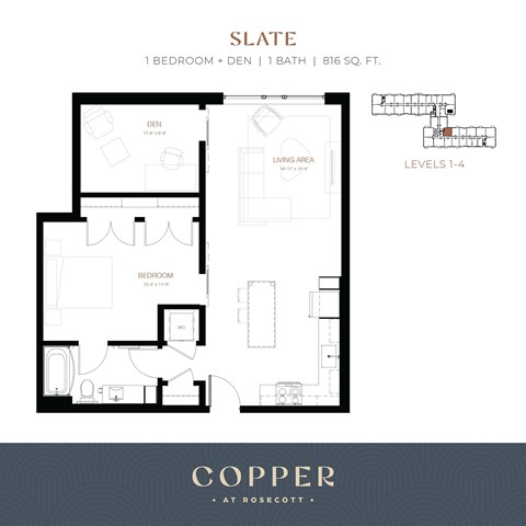 Floor plan for 1 bed, 1 bath, 816 sqft