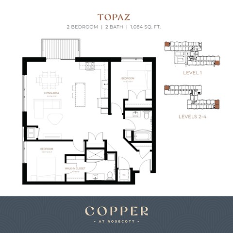 Floor plan for 2 beds, 2 baths, 1084 sqft