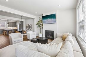 Blaine townhouse for rent - A living room with a fireplace and a painting on the wall.