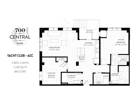 Floor plan for 2 beds, 2 baths, 1223 sqft