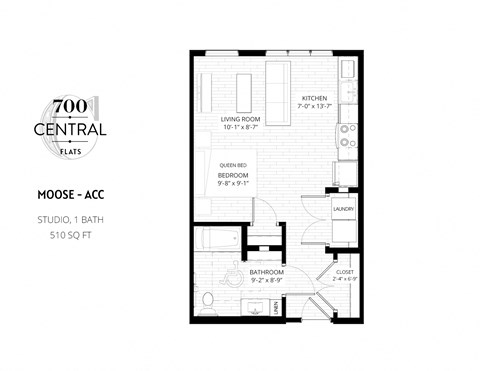 Floor plan for studio, 1 bath, 510 sqft