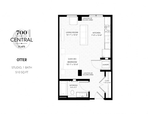 Floor plan for studio, 1 bath, 510 sqft