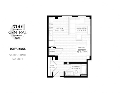 Floor plan for studio, 1 bath, 510 sqft