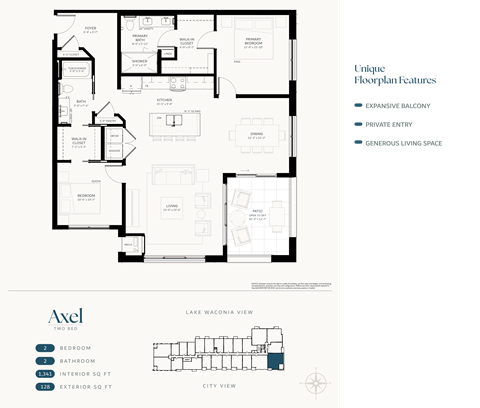 Floor plan for 2 beds, 2 baths, 1341 sqft