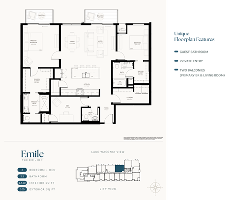 Floor plan for 2 beds, 2.5 baths, 1520 sqft