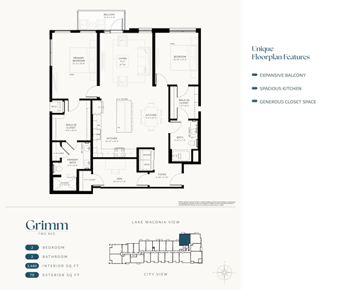 Floor plan for 2 beds, 2 baths, 1466 sqft