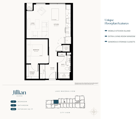 Floor plan for studio, 1 bath, 636 sqft