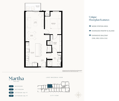 Floor plan for 1 bed, 1 bath, 804 sqft