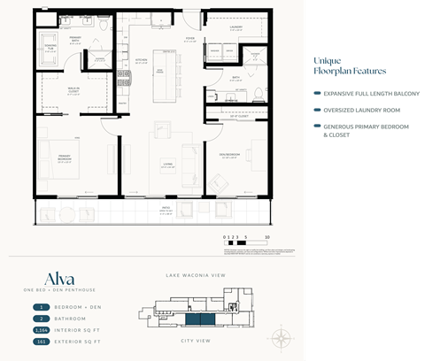 Floor plan for 2 beds, 2 baths, 1164 sqft