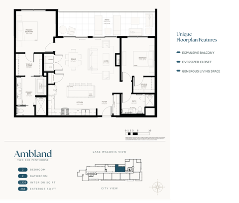 Floor plan for 2 beds, 2 baths, 1326 sqft