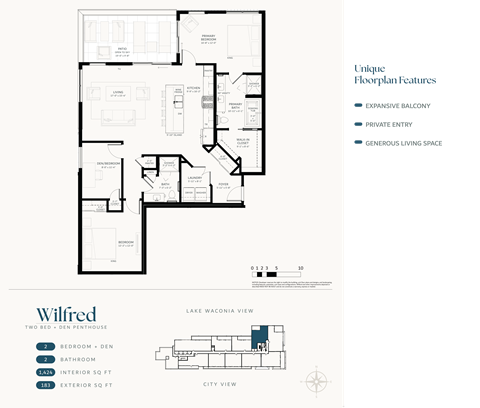 Floor plan for 3 beds, 2 baths, 1424 sqft