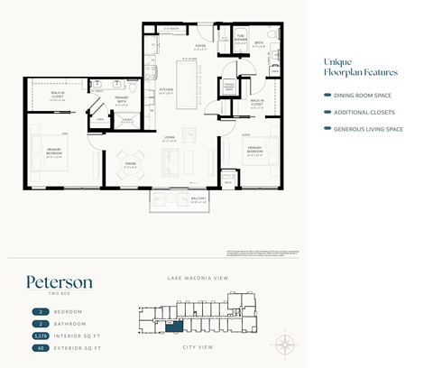 Floor plan for 2 beds, 2 baths, 1176 sqft