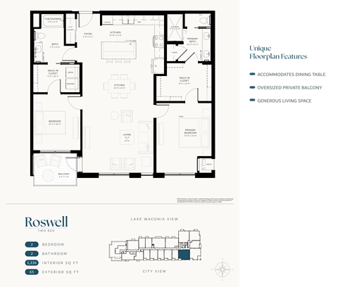 Floor plan for 2 beds, 2 baths, 1336 sqft