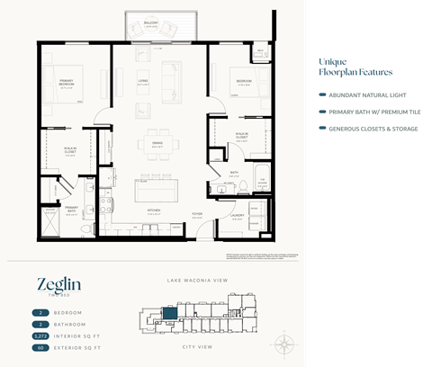 Floor plan for 2 beds, 2 baths, 1272 sqft