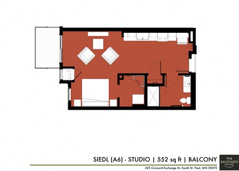 Floor plan for studio, 1 bath, 552 sqft