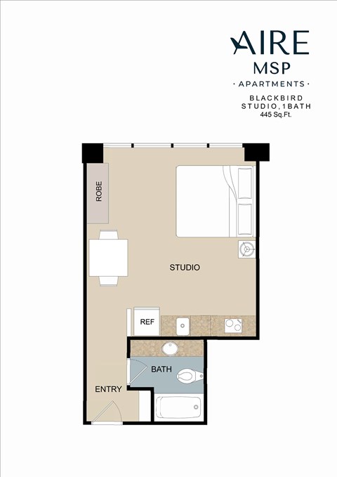 Floor plan for studio, 1 bath, 445 sqft